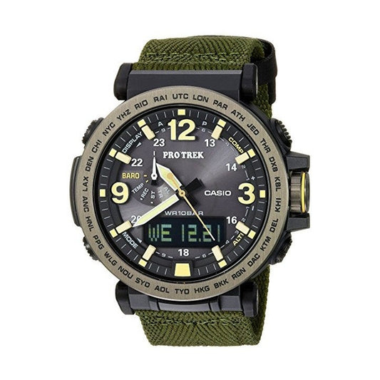 Casio Men's 'PRO TREK' Quartz Resin and Cloth Casual Watch, Color Green (Model: PRG-600YB-3CR)