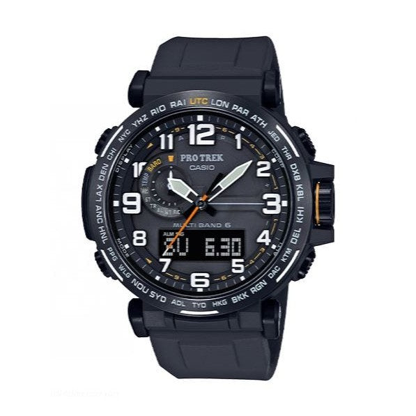 Casio Men's Pro Trek Stainless Steel Quartz Watch with Black Silicone Strap