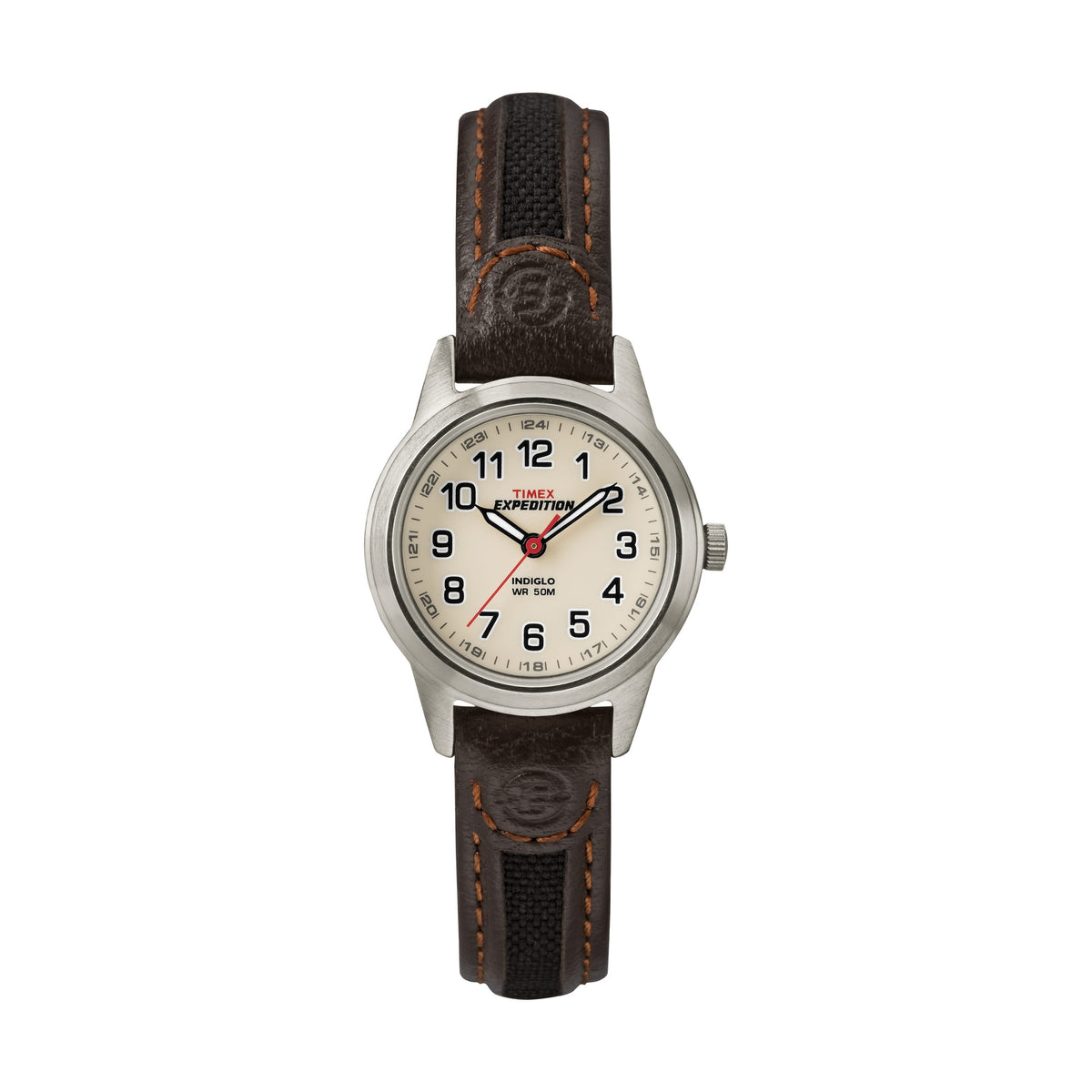 Timex Women's T41181 Expedition Metal Field Mini Black/Brown Nylon/Leather Strap Watch
