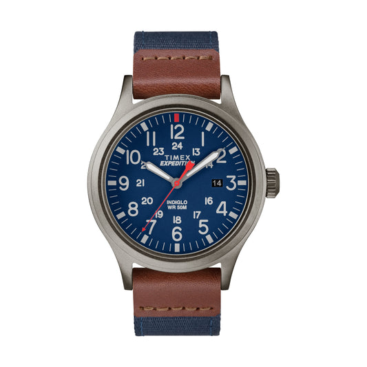 Timex TW4B14100 Men's Expedition   Scout Navy Blue Nylon Strap with Brown Leather Trim Watch